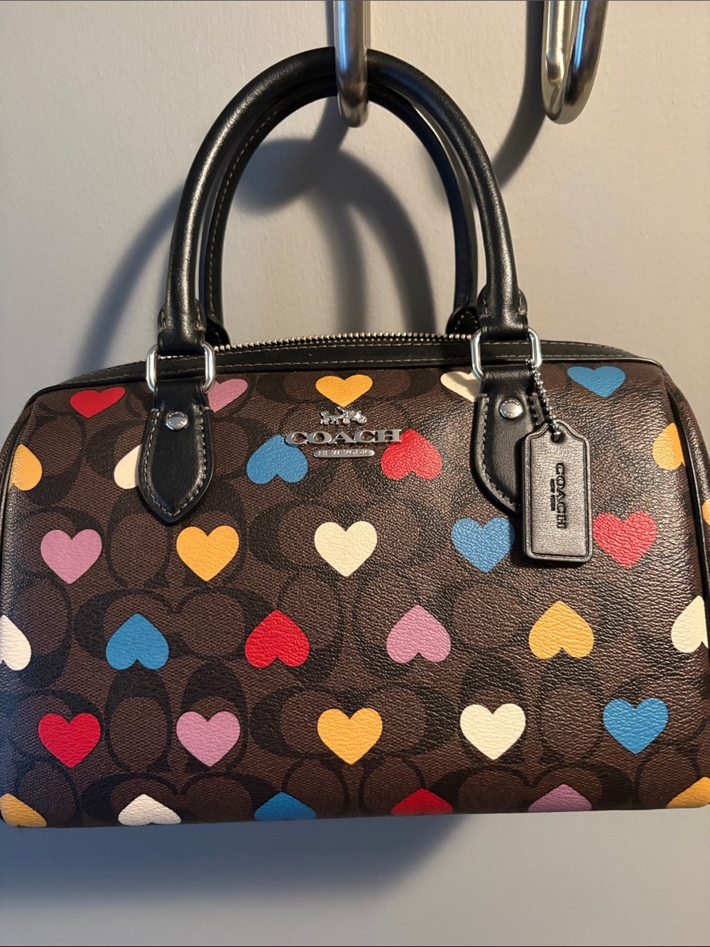 COACH Brown Signature Multicolor Hearts with bifold wallet and keychain holder